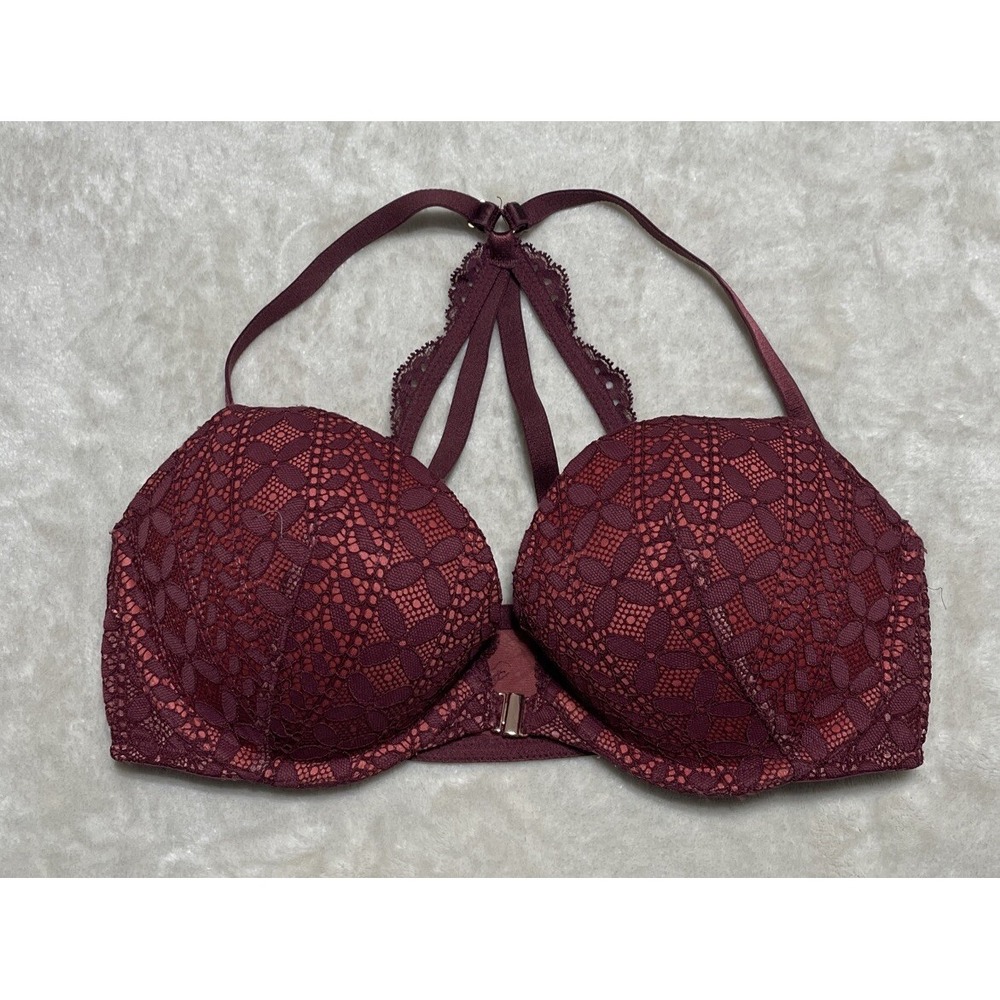 Victoria's Secret Bra DREAM ANGELS Push Up Size 32D Red Front Close Padded